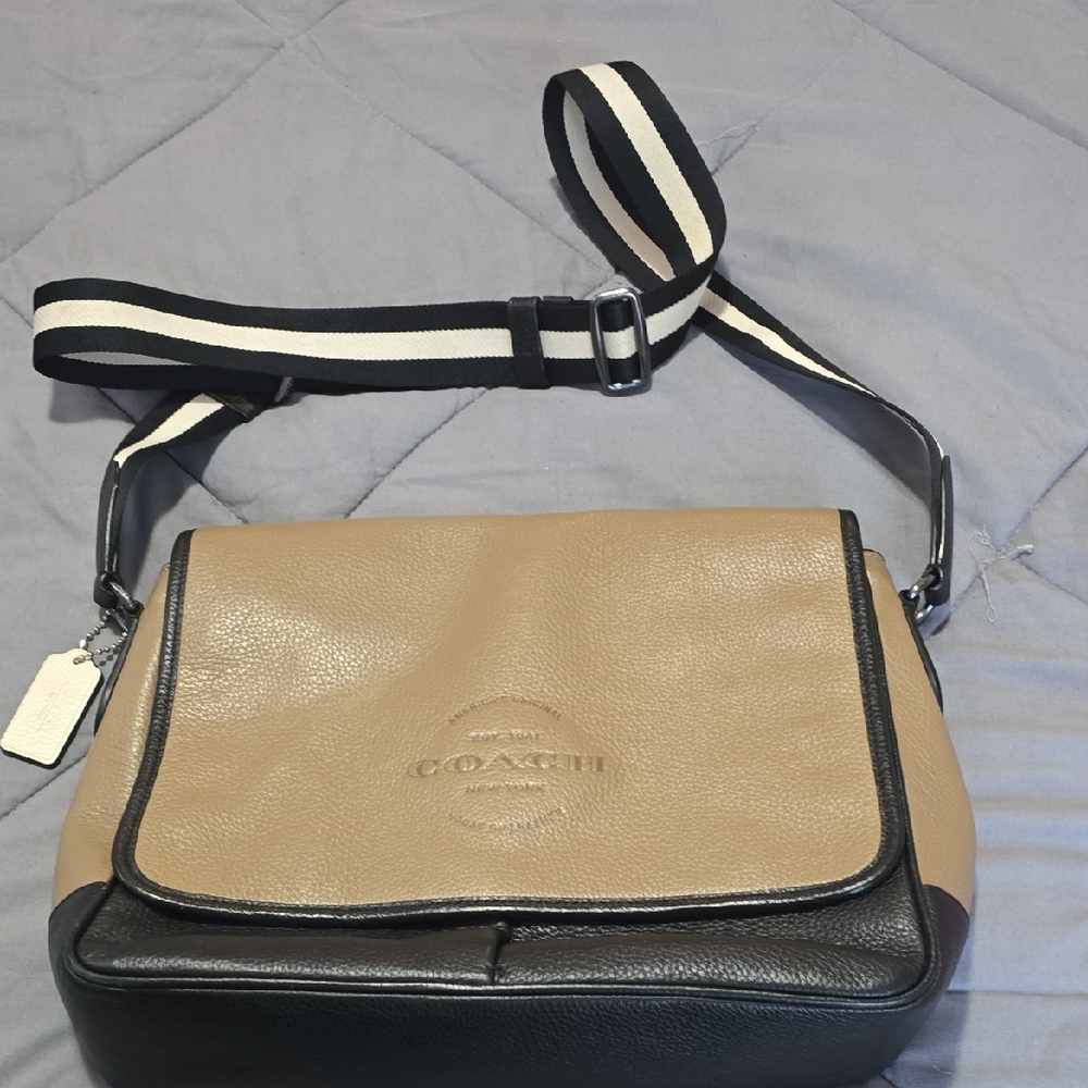 Coach Tan and Black Messenger Bag with Classic Design